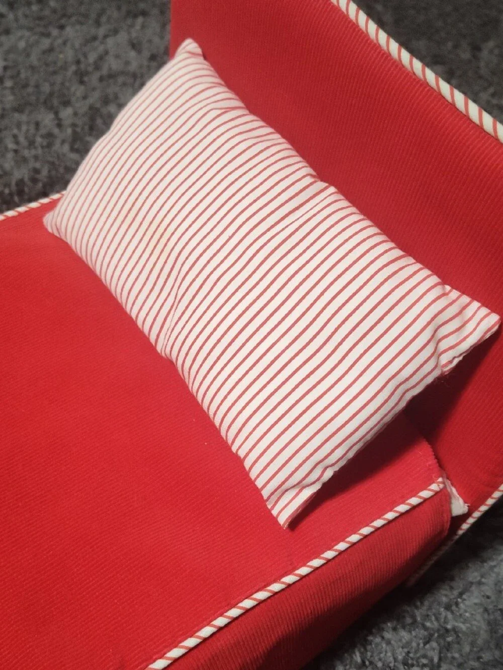 American Girl Red Doll Chaise Lounge with Striped Accent Pillow